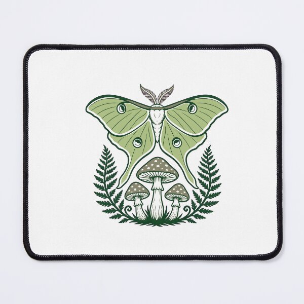 Item preview, Luna Moth Mushrooms Ferns Cottagecore Forest Art designed and sold by BoyleDesignShop.
