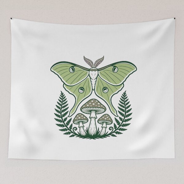 Item preview, Luna Moth Mushrooms Ferns Cottagecore Forest Art designed and sold by BoyleDesignShop.