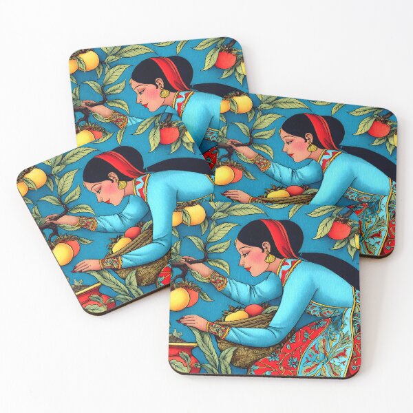 Item preview, Woman Harvesting Fruits in Vibrant Colors designed and sold by Artessie.