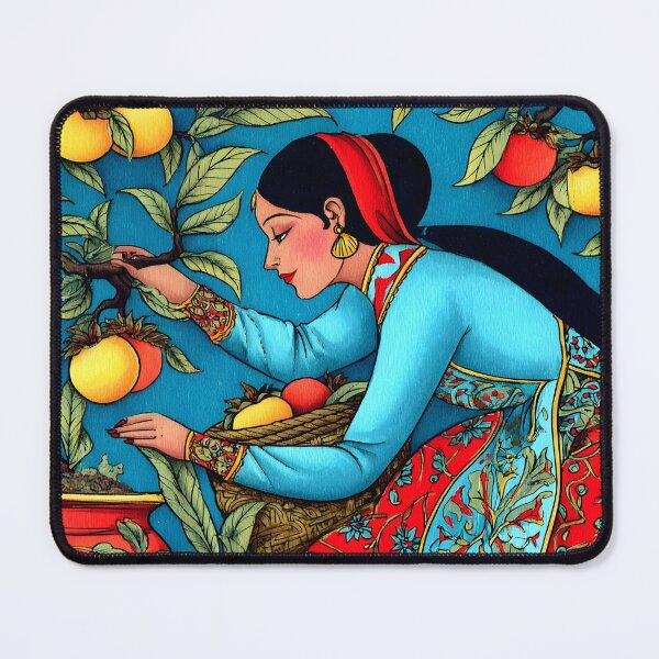 Item preview, Woman Harvesting Fruits in Vibrant Colors designed and sold by Artessie.