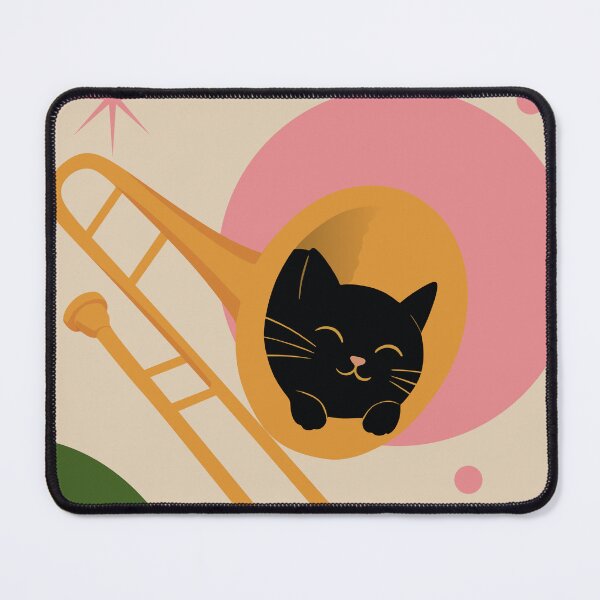 Item preview, Cute Black Cat in Trombone | Bauhaus Jazz Art | Mid-Century Modern Music Print | Minimalist Cat Lover Print designed and sold by Studio pod Burom.
