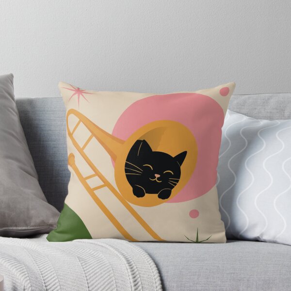 Item preview, Cute Black Cat in Trombone | Bauhaus Jazz Art | Mid-Century Modern Music Print | Minimalist Cat Lover Print designed and sold by Studio pod Burom.