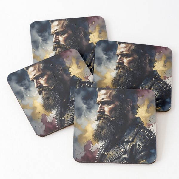 Item preview, Rugged Bearded Man Leather Jacket Watercolor Portrait designed and sold by ZhivanCrimson.