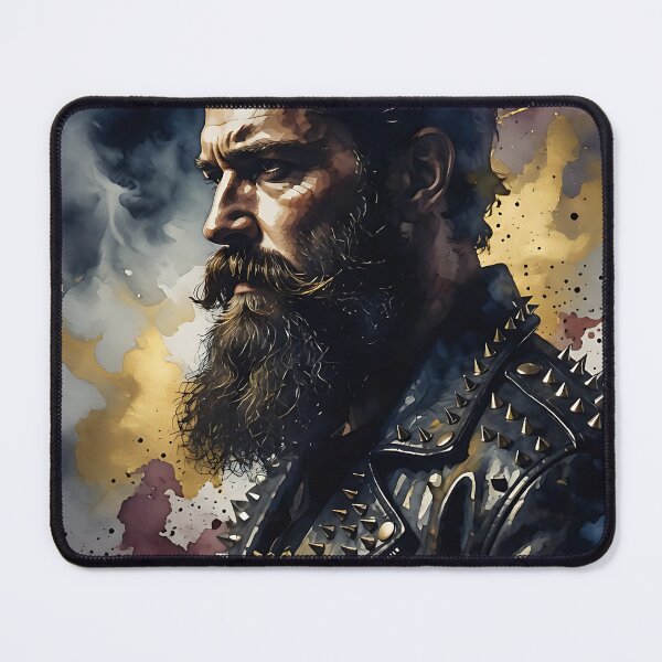 Item preview, Rugged Bearded Man Leather Jacket Watercolor Portrait designed and sold by ZhivanCrimson.
