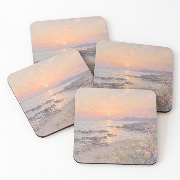 Item preview, Pastel Coastal Sunset with Wildflowers – Romantic Seaside Wall Art designed and sold by GutyzDesignsES.