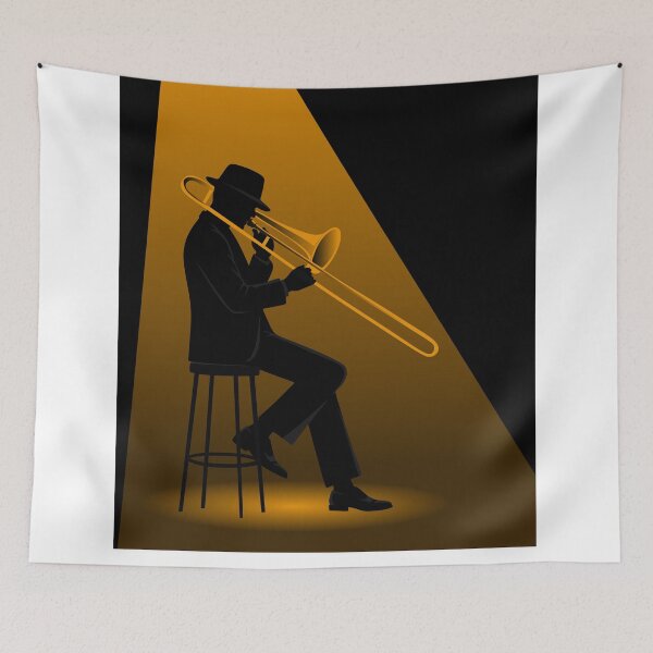 Item preview, Jazz Trombone Player Silhouette | Minimalist Jazz Art | Noir Musician Print | Modern Brass Instrument Print designed and sold by Studio pod Burom.