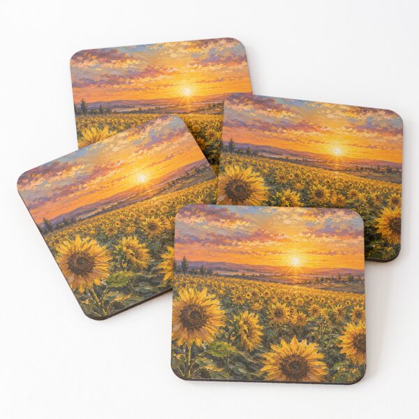 Item preview, Golden sunflower field at sunset, hand drawn, created by AI designed and sold by ArcaneVisionArt.