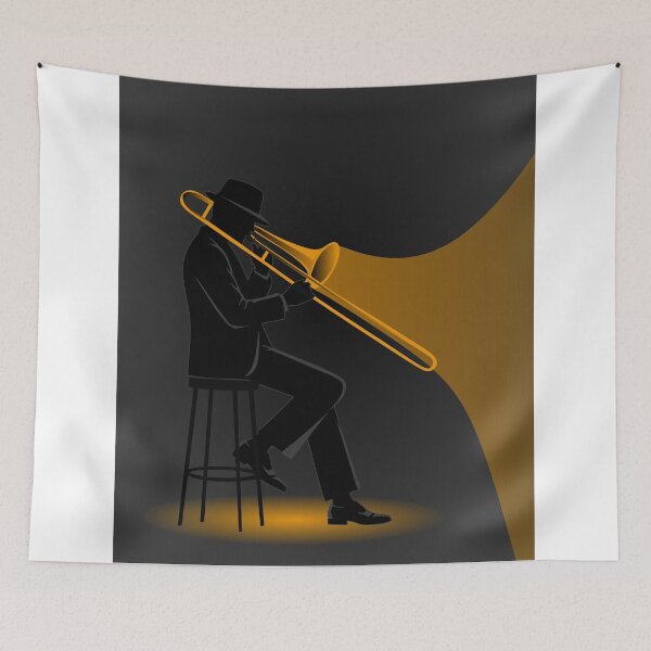 Item preview, Minimalist Jazz Trombone Player | Golden Brass Silhouette | Modern Music Art | Contemporary Jazz Print designed and sold by Studio pod Burom.