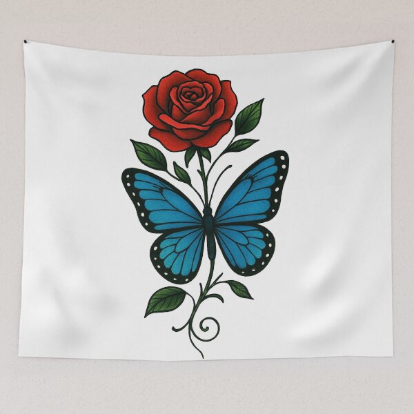 Item preview, Vibrant Red Rose and Blue Butterfly designed and sold by resomrazimkul15.