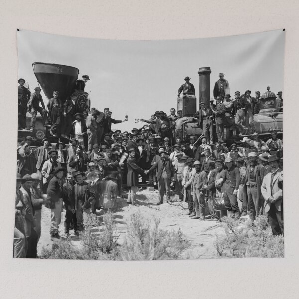 Item preview, Vintage East And West Shaking Hands At The Laying Of Last Rail Union Pacific Railroad, 1869 black and white photograph designed and sold by Astrid Arkhangelsky.