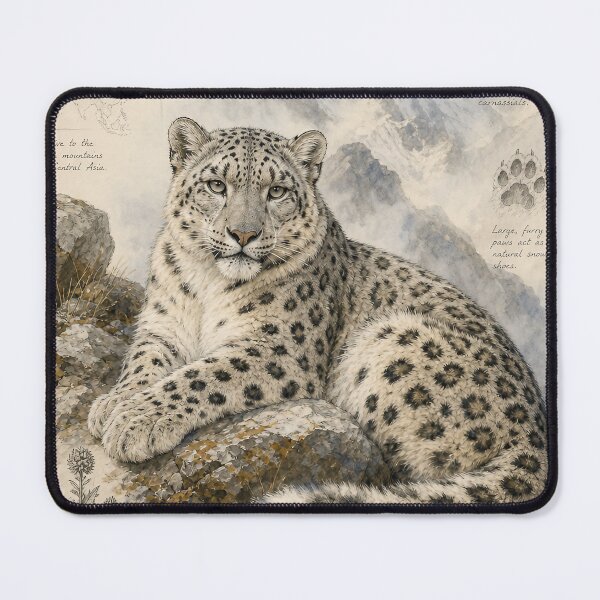 Item preview, Snow Leopard Naturalist Illustration, Vintage Mountain Wildlife Art designed and sold by Jandedan.