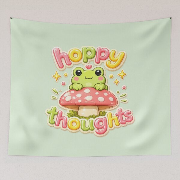 Item preview, Hoppy Thoughts Kawaii Frog Sticker | Cute Frog on Mushroom | 3D Cartoon Positive Quote | Cottagecore Aesthetic  designed and sold by StickyDelights.