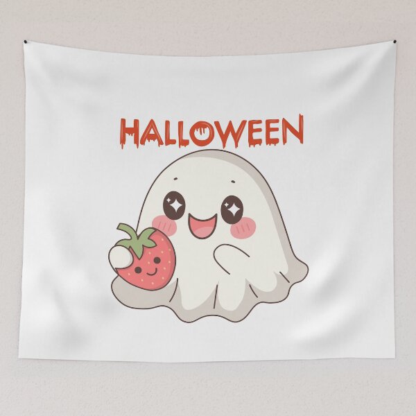 Item preview, Cute Kawaii Ghost with Strawberry Halloween designed and sold by     Sela Art .