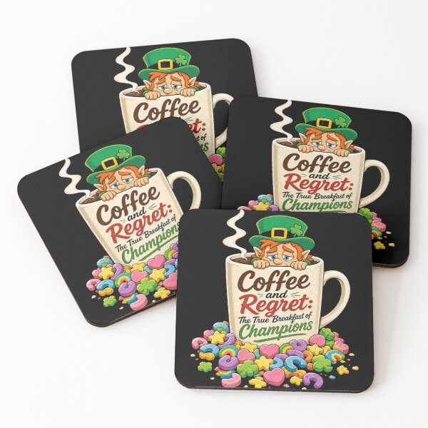 Item preview, Coffee and Regret Funny Leprechaun Shirt designed and sold by CerealBoxInk.