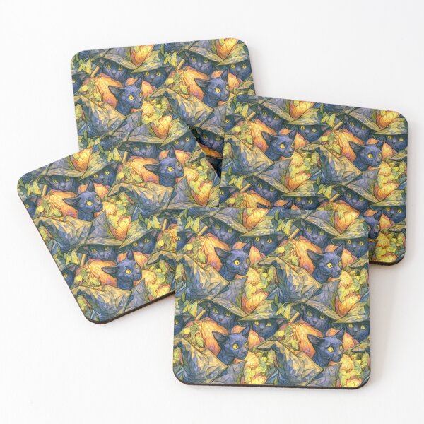 Item preview, Faceted Indigo Cats & Jack-o'-Lantern Mosaic designed and sold by TJ Art and Camera.
