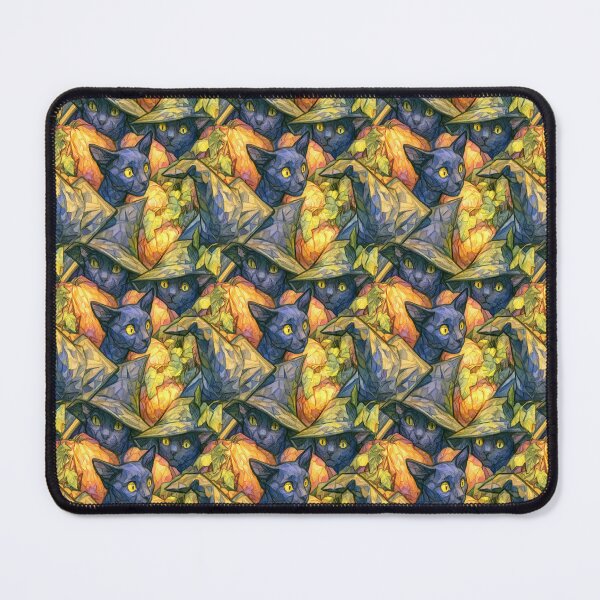 Item preview, Faceted Indigo Cats & Jack-o'-Lantern Mosaic designed and sold by TJ Art and Camera.