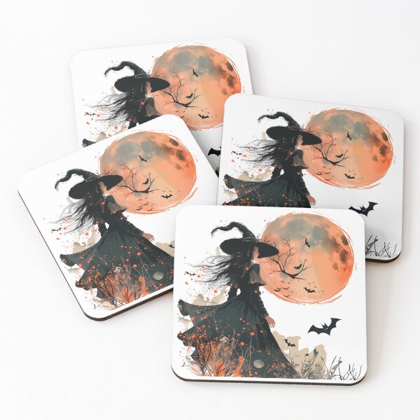Item preview, Witch in black gown under orange moon designed and sold by Chris Art Printing.