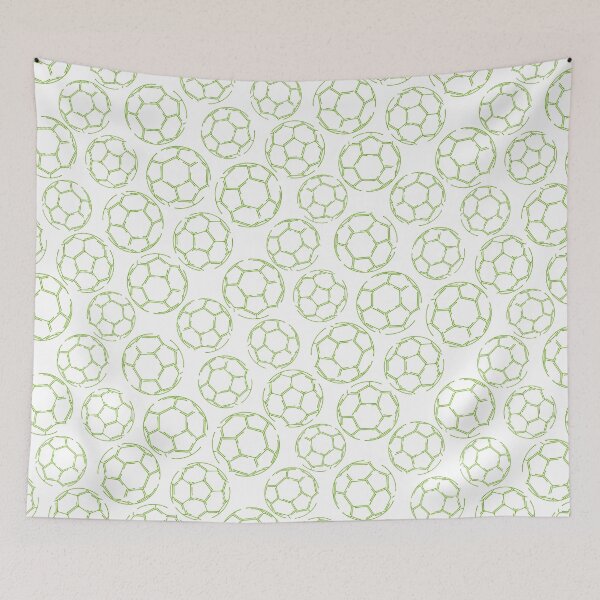Item preview, Bright green soccer balls line art pattern designed and sold by katzdzynes.