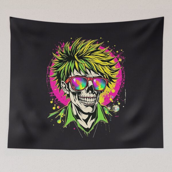 Item preview, 80s Synthwave Punk Rocker Neon Skull designed and sold by ERODED SELF.
