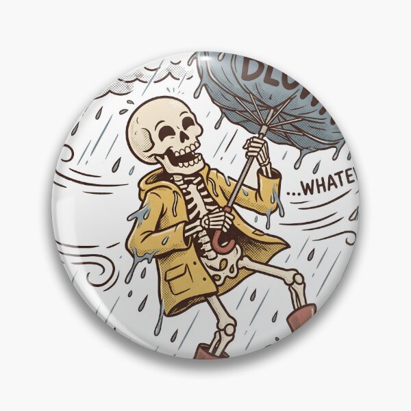 Item preview, Skeleton in Yellow Raincoat and Red Boots Holding Inside-Out Umbrella in Storm designed and sold by MisteryDesigner.