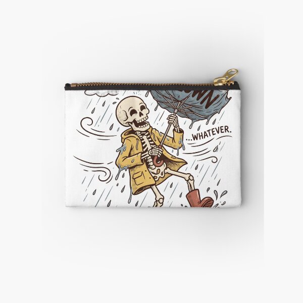 Item preview, Skeleton in Yellow Raincoat and Red Boots Holding Inside-Out Umbrella in Storm designed and sold by MisteryDesigner.