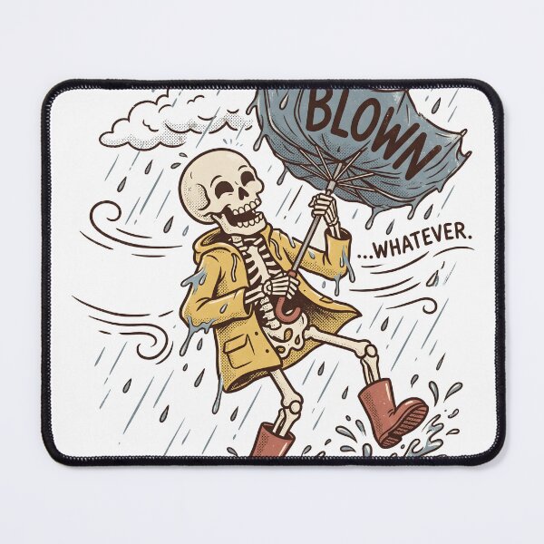 Item preview, Skeleton in Yellow Raincoat and Red Boots Holding Inside-Out Umbrella in Storm designed and sold by MisteryDesigner.