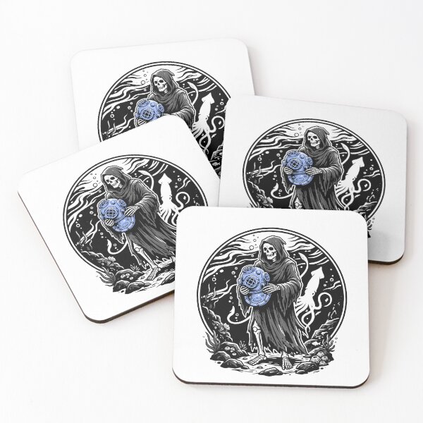 Item preview, Grim Reaper Holding Blue Diving Helmet in Underwater Circle Frame with Squid designed and sold by MisteryDesigner.