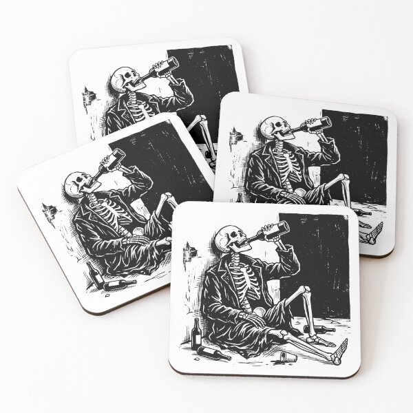 Item preview, Skeleton in Suit Drinking from Bottle While Sitting on Floor with Empty Bottles Around designed and sold by MisteryDesigner.