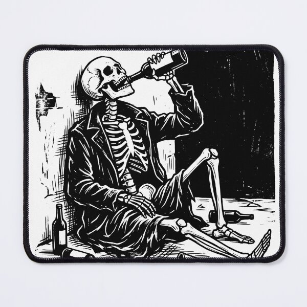 Item preview, Skeleton in Suit Drinking from Bottle While Sitting on Floor with Empty Bottles Around designed and sold by MisteryDesigner.