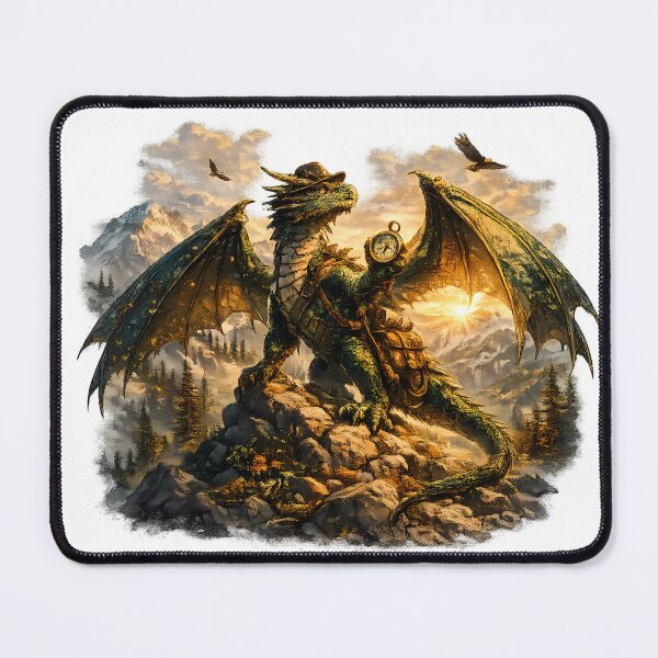 Item preview, Explorer Adventurer Dragon with Pocket Watch Vintage Mountain Fantasy designed and sold by DragonStore210.