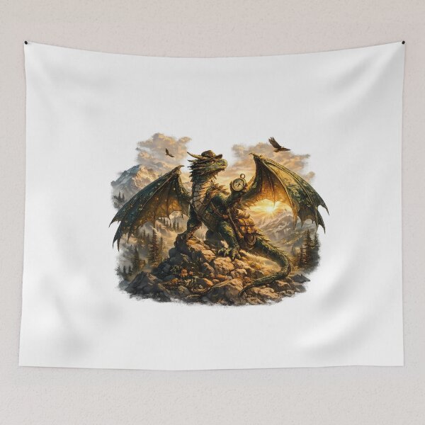 Item preview, Explorer Adventurer Dragon with Pocket Watch Vintage Mountain Fantasy designed and sold by DragonStore210.