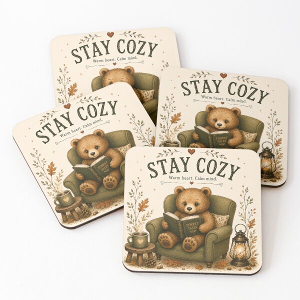 Item preview, Stay Cozy Bear | Vintage Cottagecore Woodland Reading Art designed and sold by TinyHeroLab.