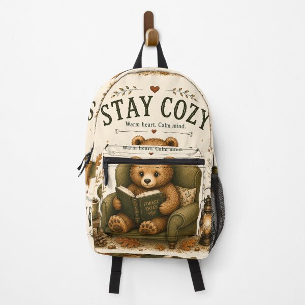 Item preview, Stay Cozy Bear | Vintage Cottagecore Woodland Reading Art designed and sold by TinyHeroLab.