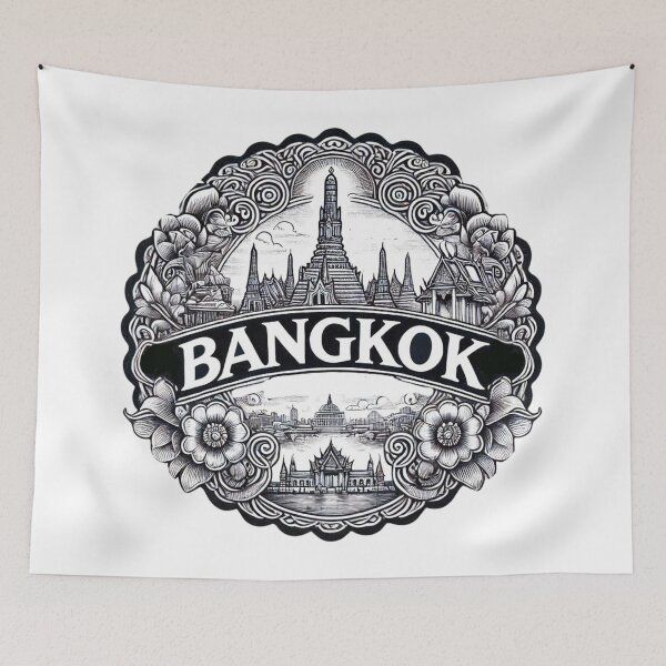 Item preview, Bangkok, Thailand Black and White Ornamental Emblem designed and sold by Myra365Art.