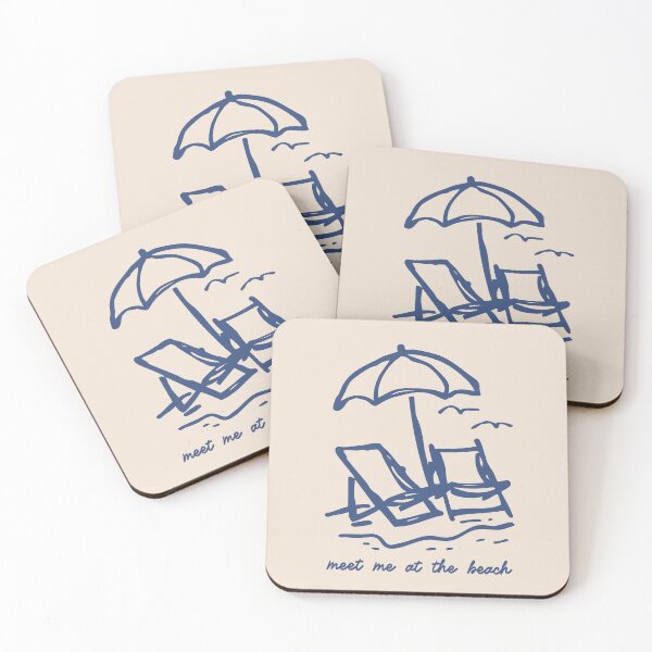 Item preview, Meet Me At The Beach Minimalistic Line Art Beach Umbrella designed and sold by mauikauai.