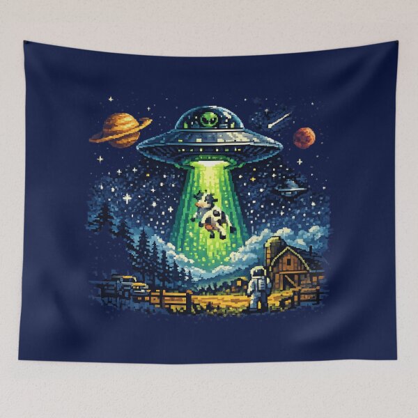 Item preview, Retro Pixel UFO Cow Abduction designed and sold by NucciCollective.