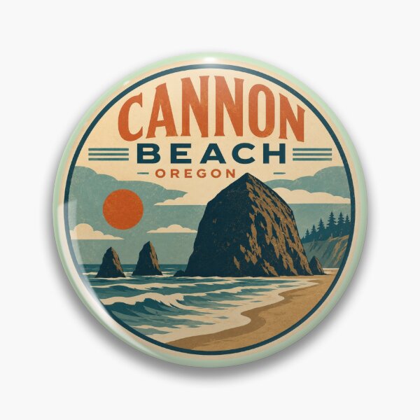 Item preview, Cannon Beach, Oregon vintage travel badge featuring Haystack Rock designed and sold by Rue Design Company.
