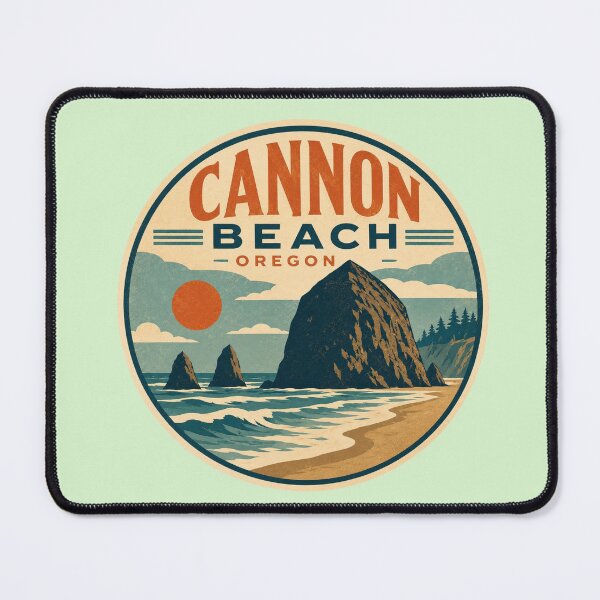 Item preview, Cannon Beach, Oregon vintage travel badge featuring Haystack Rock designed and sold by Rue Design Company.