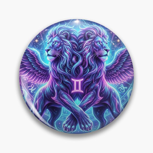 Item preview, Neon Cosmic Gemini Twin Lions - Winged Duality Zodiac Art designed and sold by 303 Visionary Prints .