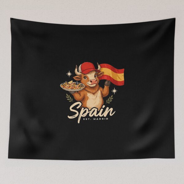 Item preview, Spain Bull Spanish Flag Seafood Paella Skillet Mascot designed and sold by Enea Kelo.
