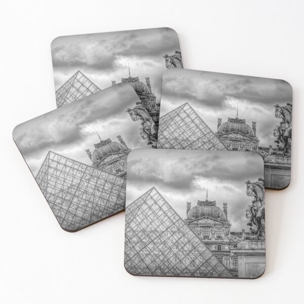 Item preview, Paris, France - Louvre Pyramid and Equestrian Statue in Black and White designed and sold by jrtwynam.