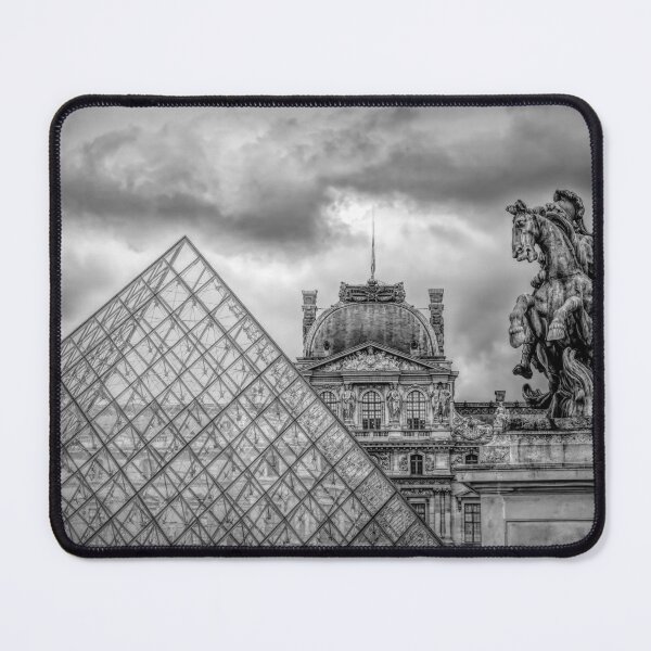 Item preview, Paris, France - Louvre Pyramid and Equestrian Statue in Black and White designed and sold by jrtwynam.