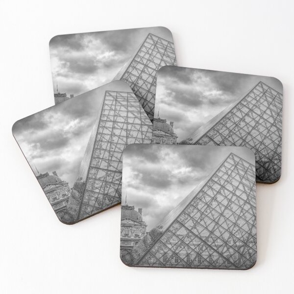 Item preview, Paris, France - Louvre Pyramid and Historic Palace in Black and White designed and sold by jrtwynam.