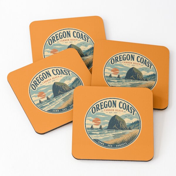 Item preview, Oregon Coast Cannon Beach vintage sunset badge designed and sold by Rue Design Company.
