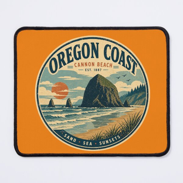 Item preview, Oregon Coast Cannon Beach vintage sunset badge designed and sold by Rue Design Company.