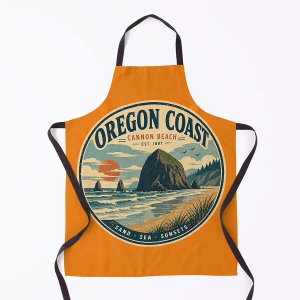 Item preview, Oregon Coast Cannon Beach vintage sunset badge designed and sold by Rue Design Company.