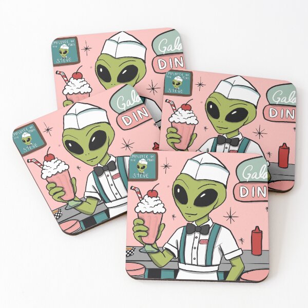 Item preview, Steve the Soda Jerk Alien | Retro Galaxy Diner Milkshake Art designed and sold by Let There Be Art Studio.