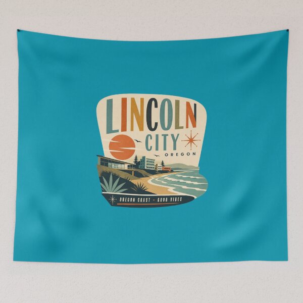 Item preview, Lincoln City, Oregon retro coast travel poster designed and sold by Rue Design Company.