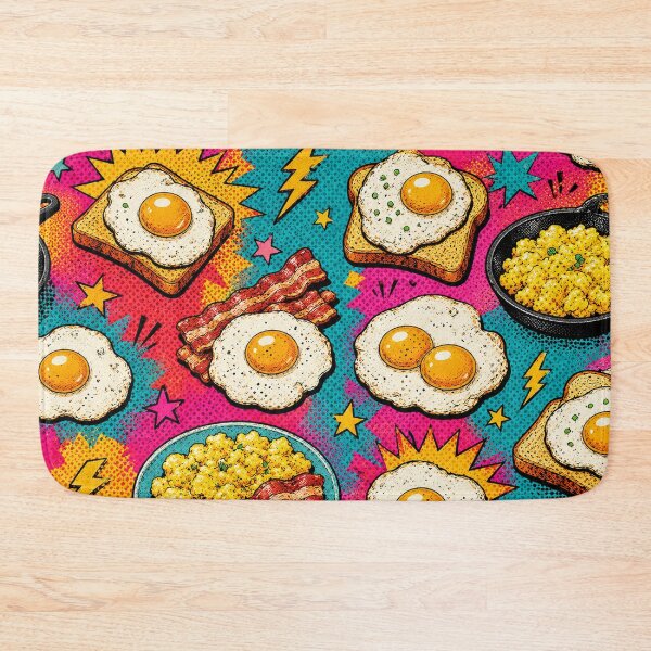 Item preview, Breakfast Food Pop Art Pattern with Fried Eggs Bacon and Toast designed and sold by TM DESIGNS AND MORE.