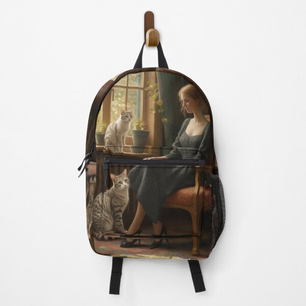 Item preview, English Vintage Lady with White Cats Sunlit Oil Painting Art designed and sold by UmSkelig834.